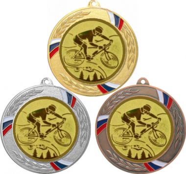 Комплект медалей №576-1285 (Велоспорт, диаметр 70 мм (Три медали плюс три жетона для вклейки) Место для вставок: обратная сторона диаметр 60 мм)