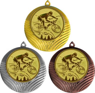 Комплект медалей №576-8 (Велоспорт, диаметр 70 мм (Три медали плюс три жетона для вклейки) Место для вставок: обратная сторона диаметр 64 мм)