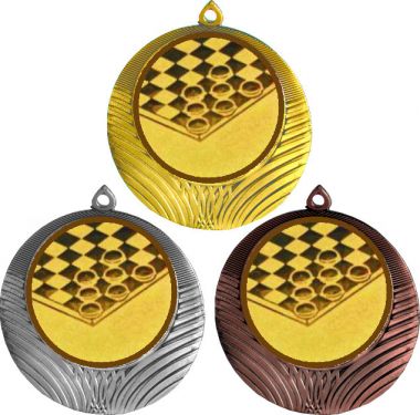 Комплект медалей №578-8 (Шашки, диаметр 70 мм (Три медали плюс три жетона для вклейки) Место для вставок: обратная сторона диаметр 64 мм)