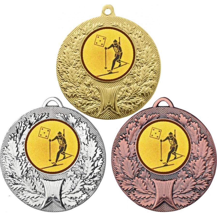 Комплект медалей №579-192 (Биатлон, диаметр 50 мм (Три медали плюс три жетона для вклейки) Место для вставок: обратная сторона диаметр 45 мм)