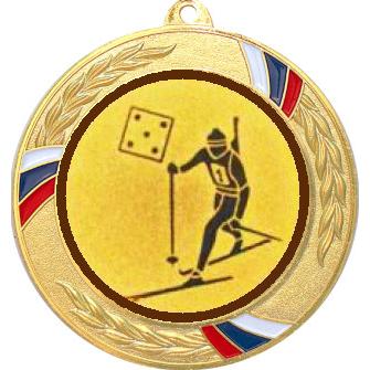 Медаль №579-1285 (Биатлон, диаметр 70 мм (Медаль цвет золото плюс жетон для вклейки) Место для вставок: обратная сторона диаметр 60 мм)