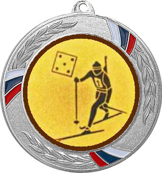 Медаль №579-1285 (Биатлон, диаметр 70 мм (Медаль цвет серебро плюс жетон для вклейки) Место для вставок: обратная сторона диаметр 60 мм)