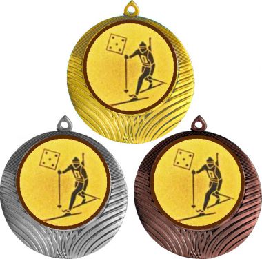 Комплект медалей №579-1302 (Биатлон, диаметр 56 мм (Три медали плюс три жетона для вклейки) Место для вставок: обратная сторона диаметр 50 мм)