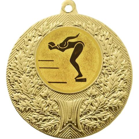 Медаль №58-192 (Плавание, диаметр 50 мм (Медаль цвет золото плюс жетон для вклейки) Место для вставок: обратная сторона диаметр 45 мм)