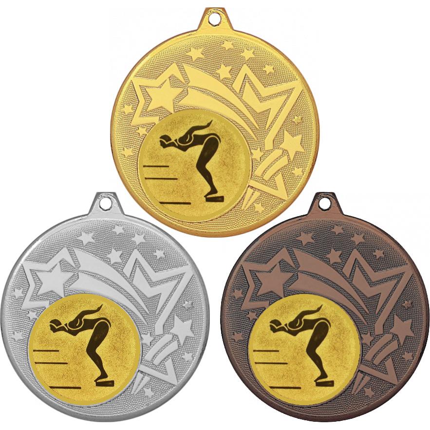 Комплект медалей №58-1274 (Плавание, диаметр 45 мм (Три медали плюс три жетона для вклейки) Место для вставок: обратная сторона диаметр 40 мм)