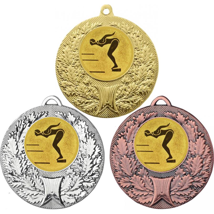 Комплект медалей №58-192 (Прыжки в воду, диаметр 50 мм (Три медали плюс три жетона для вклейки) Место для вставок: обратная сторона диаметр 45 мм)