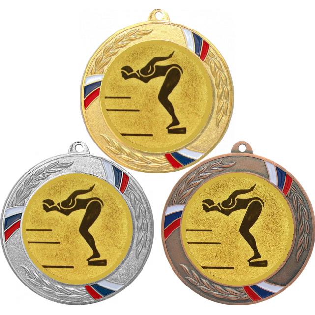 Комплект медалей №58-1285 (Плавание, диаметр 70 мм (Три медали плюс три жетона для вклейки) Место для вставок: обратная сторона диаметр 60 мм)