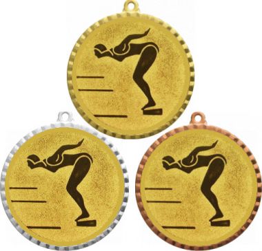 Комплект медалей №58-1302 (Прыжки в воду, диаметр 56 мм (Три медали плюс три жетона для вклейки) Место для вставок: обратная сторона диаметр 50 мм)