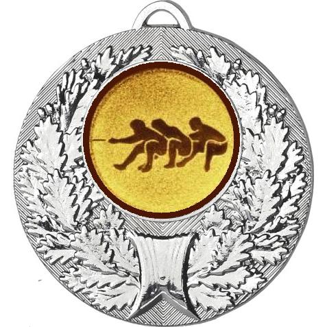 Медаль №581-192 (Перетягивание каната, диаметр 50 мм (Медаль цвет серебро плюс жетон для вклейки) Место для вставок: обратная сторона диаметр 45 мм)