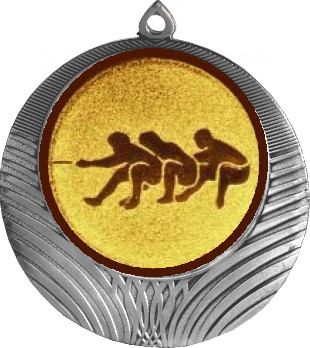 Медаль №581-8 (Перетягивание каната, диаметр 70 мм (Медаль цвет серебро плюс жетон для вклейки) Место для вставок: обратная сторона диаметр 64 мм)