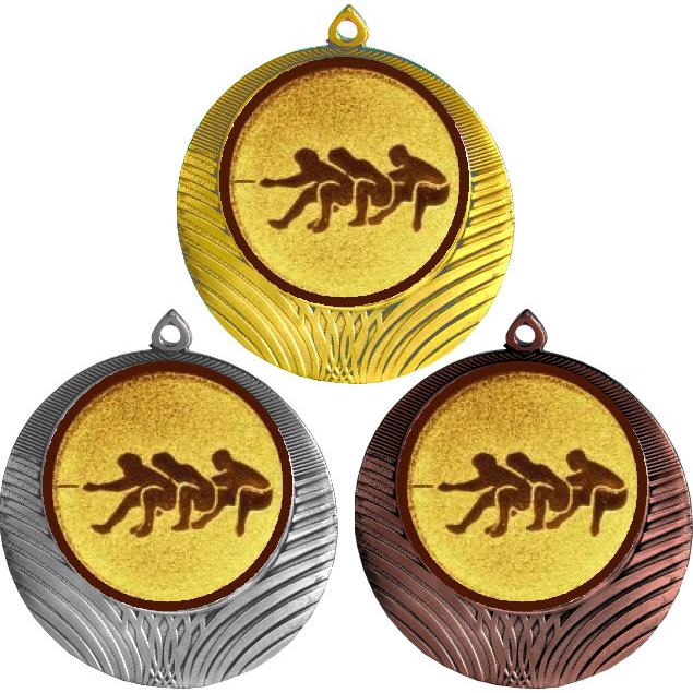 Комплект медалей №581-8 (Перетягивание каната, диаметр 70 мм (Три медали плюс три жетона для вклейки) Место для вставок: обратная сторона диаметр 64 мм)
