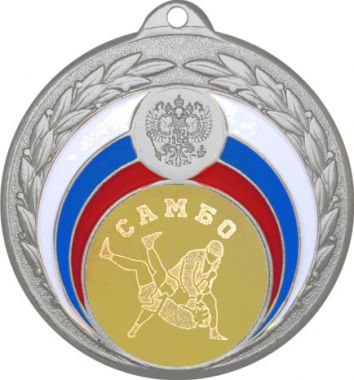 Медаль №584-196 (Самбо, диаметр 50 мм (Медаль цвет серебро плюс жетон для вклейки) Место для вставок: обратная сторона диаметр 45 мм)