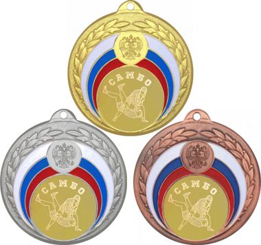Комплект медалей №584-196 (Самбо, диаметр 50 мм (Три медали плюс три жетона для вклейки) Место для вставок: обратная сторона диаметр 45 мм)