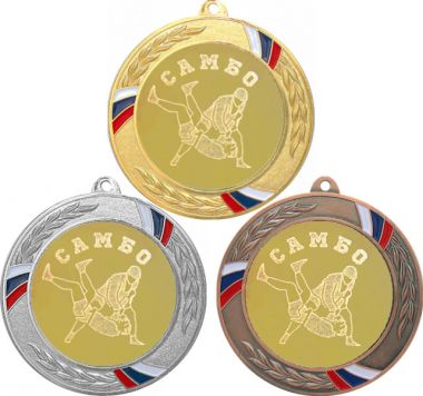 Комплект медалей №584-1285 (Самбо, диаметр 70 мм (Три медали плюс три жетона для вклейки) Место для вставок: обратная сторона диаметр 60 мм)
