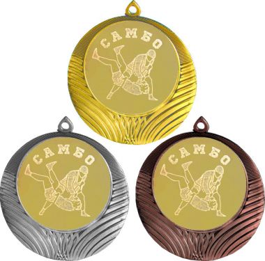 Комплект медалей №584-8 (Самбо, диаметр 70 мм (Три медали плюс три жетона для вклейки) Место для вставок: обратная сторона диаметр 64 мм)