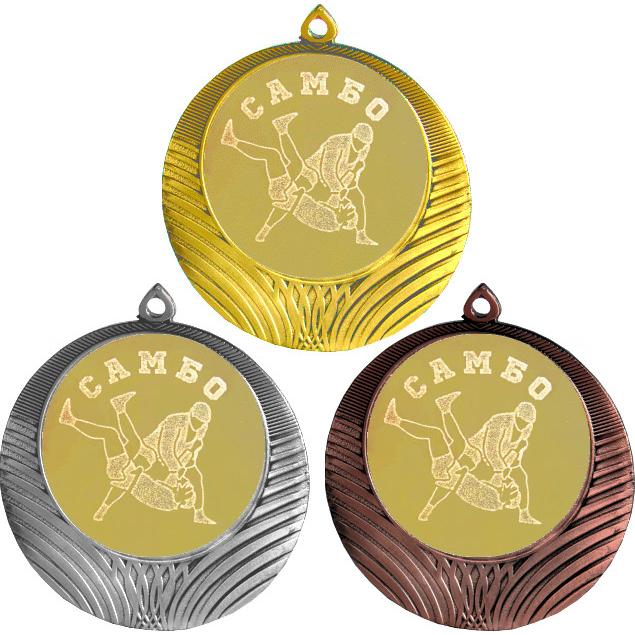 Комплект медалей №584-8 (Самбо, диаметр 70 мм (Три медали плюс три жетона для вклейки) Место для вставок: обратная сторона диаметр 64 мм)