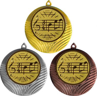 Комплект медалей №586-8 (Музыка, диаметр 70 мм (Три медали плюс три жетона для вклейки) Место для вставок: обратная сторона диаметр 64 мм)