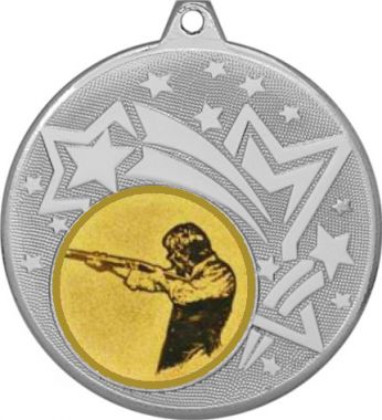 Медаль №587-27 (Стрельба, диаметр 45 мм (Медаль цвет серебро плюс жетон для вклейки) Место для вставок: обратная сторона диаметр 39 мм)