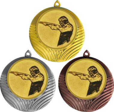 Комплект медалей №587-1302 (Стрельба, диаметр 56 мм (Три медали плюс три жетона для вклейки) Место для вставок: обратная сторона диаметр 50 мм)
