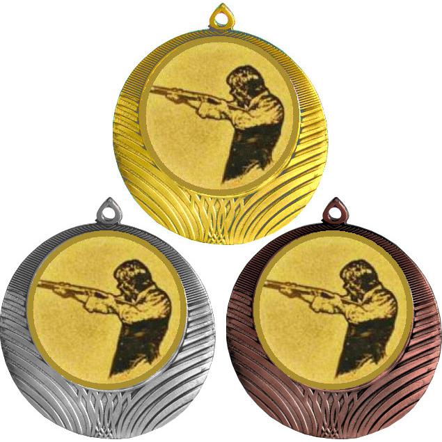 Комплект медалей №587-8 (Стрельба, диаметр 70 мм (Три медали плюс три жетона для вклейки) Место для вставок: обратная сторона диаметр 64 мм)