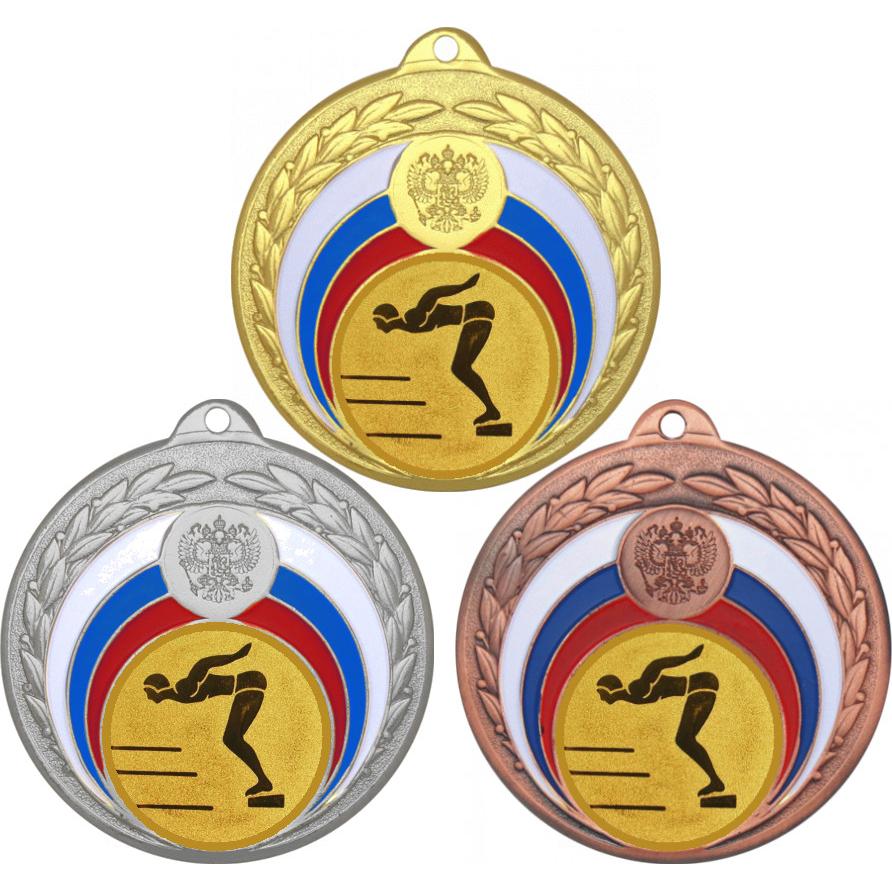 Комплект медалей №59-196 (Плавание, диаметр 50 мм (Три медали плюс три жетона для вклейки) Место для вставок: обратная сторона диаметр 45 мм)