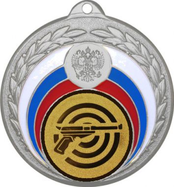 Медаль №60-196 (Стрельба, диаметр 50 мм (Медаль цвет серебро плюс жетон для вклейки) Место для вставок: обратная сторона диаметр 45 мм)