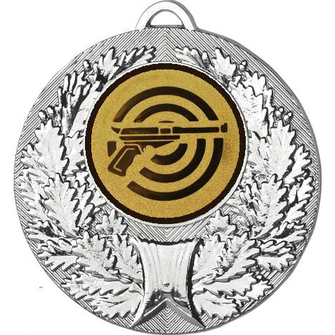 Медаль №60-192 (Стрельба, диаметр 50 мм (Медаль цвет серебро плюс жетон для вклейки) Место для вставок: обратная сторона диаметр 45 мм)