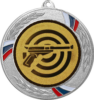 Медаль №60-1285 (Стрельба, диаметр 70 мм (Медаль цвет серебро плюс жетон для вклейки) Место для вставок: обратная сторона диаметр 60 мм)