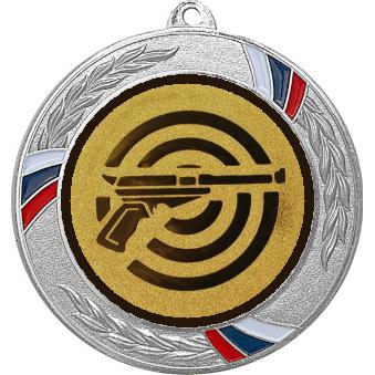 Медаль №60-1285 (Пулевая стрельба, диаметр 70 мм (Медаль цвет серебро плюс жетон для вклейки) Место для вставок: обратная сторона диаметр 60 мм)