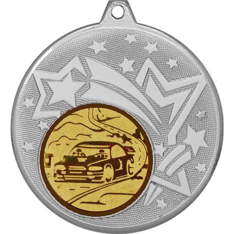 Медаль №61-1274 (Автогонки, диаметр 45 мм (Медаль цвет серебро плюс жетон для вклейки) Место для вставок: обратная сторона диаметр 40 мм)