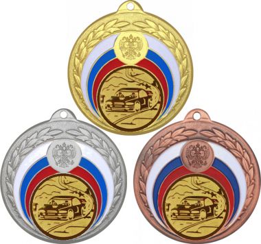 Комплект медалей №61-196 (Автоспорт, диаметр 50 мм (Три медали плюс три жетона для вклейки) Место для вставок: обратная сторона диаметр 45 мм)