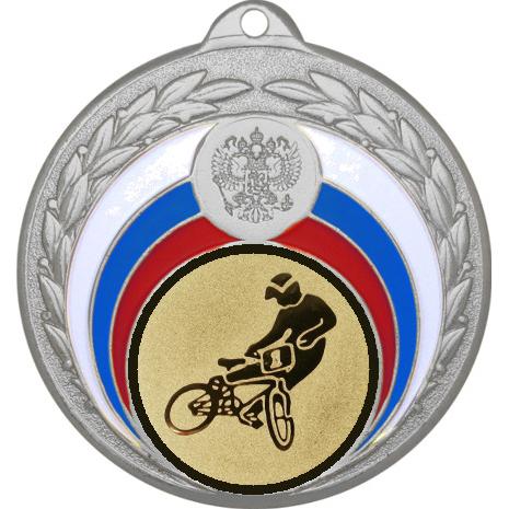 Медаль №612-196 (BMX, диаметр 50 мм (Медаль цвет серебро плюс жетон для вклейки) Место для вставок: обратная сторона диаметр 45 мм)