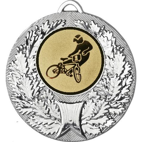 Медаль №612-192 (BMX, диаметр 50 мм (Медаль цвет серебро плюс жетон для вклейки) Место для вставок: обратная сторона диаметр 45 мм)