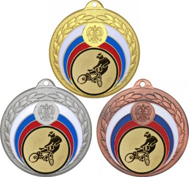 Комплект медалей №612-196 (Велоспорт, диаметр 50 мм (Три медали плюс три жетона для вклейки) Место для вставок: обратная сторона диаметр 45 мм)