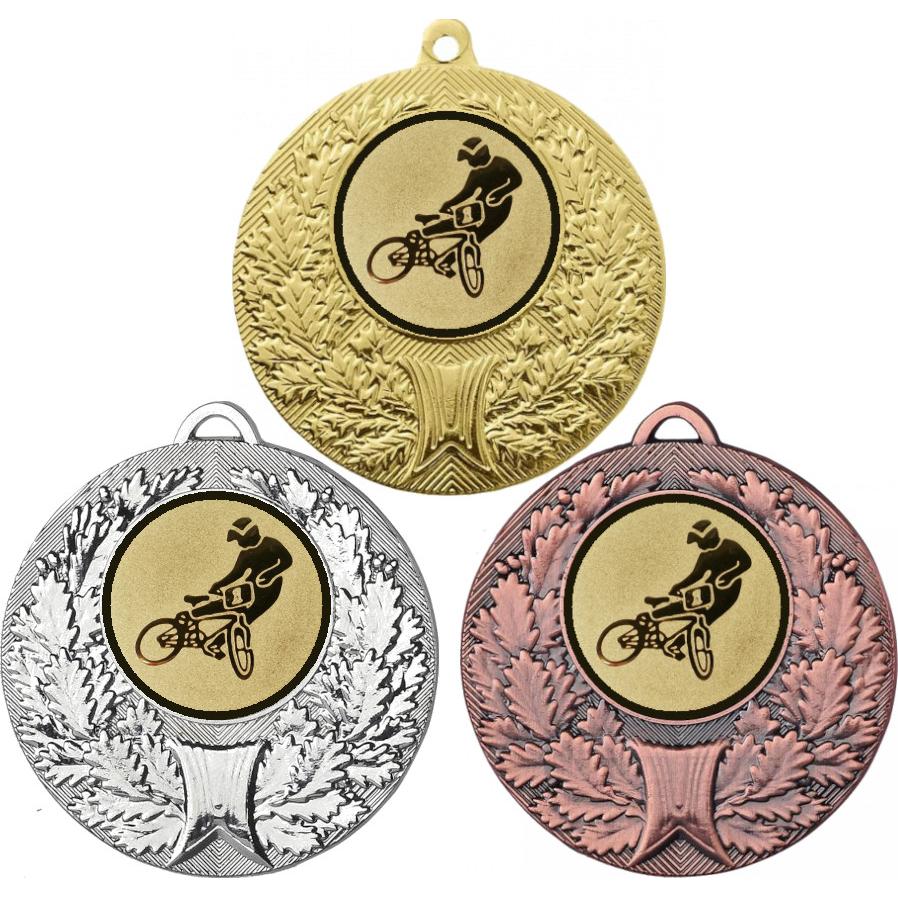 Комплект медалей №612-192 (Велоспорт, диаметр 50 мм (Три медали плюс три жетона для вклейки) Место для вставок: обратная сторона диаметр 45 мм)