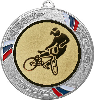 Медаль №612-1285 (Велоспорт, диаметр 70 мм (Медаль цвет серебро плюс жетон для вклейки) Место для вставок: обратная сторона диаметр 60 мм)