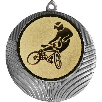 Медаль №612-8 (Велоспорт, диаметр 70 мм (Медаль цвет серебро плюс жетон для вклейки) Место для вставок: обратная сторона диаметр 64 мм)