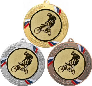 Комплект медалей №612-1285 (Велоспорт, диаметр 70 мм (Три медали плюс три жетона для вклейки) Место для вставок: обратная сторона диаметр 60 мм)