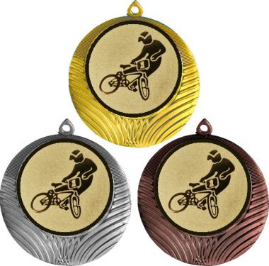 Комплект медалей №612-8 (Велоспорт, диаметр 70 мм (Три медали плюс три жетона для вклейки) Место для вставок: обратная сторона диаметр 64 мм)