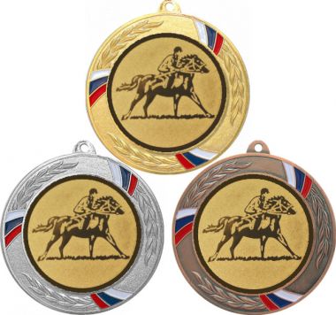Комплект медалей №614-1285 (Конный спорт, диаметр 70 мм (Три медали плюс три жетона для вклейки) Место для вставок: обратная сторона диаметр 60 мм)