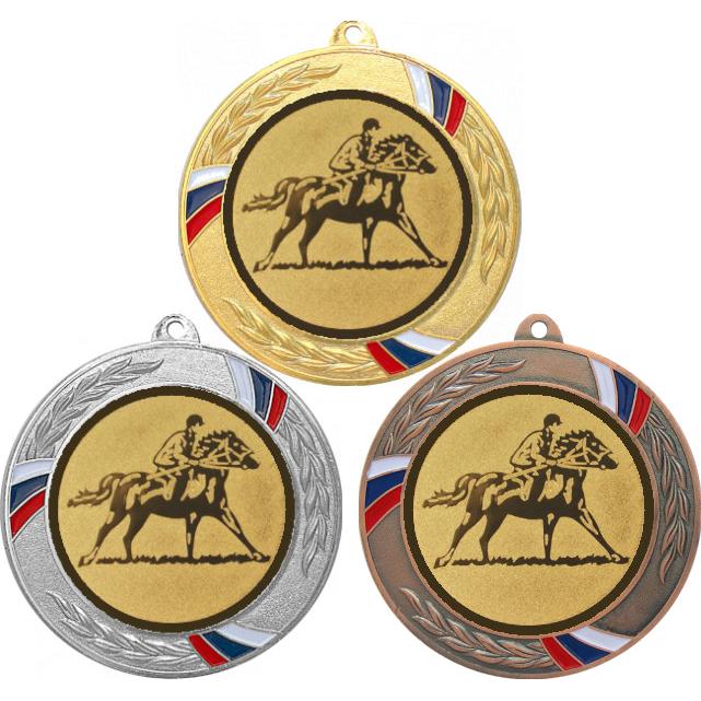 Комплект медалей №614-1285 (Конный спорт, диаметр 70 мм (Три медали плюс три жетона для вклейки) Место для вставок: обратная сторона диаметр 60 мм)