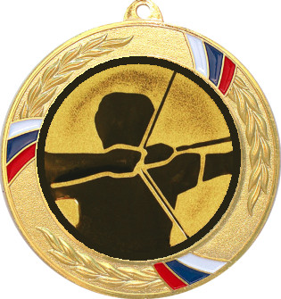 Медаль №636-1285 (Стрельба, диаметр 70 мм (Медаль цвет золото плюс жетон для вклейки) Место для вставок: обратная сторона диаметр 60 мм)