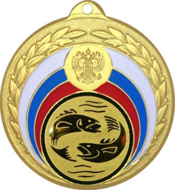 Медаль №64-196 (Рыболовство, диаметр 50 мм (Медаль цвет золото плюс жетон для вклейки) Место для вставок: обратная сторона диаметр 45 мм)