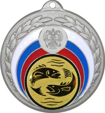 Медаль №64-196 (Рыболовство, диаметр 50 мм (Медаль цвет серебро плюс жетон для вклейки) Место для вставок: обратная сторона диаметр 45 мм)