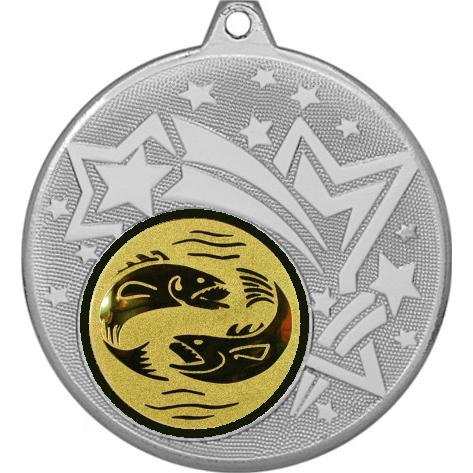 Медаль №64-1274 (Рыболовство, диаметр 45 мм (Медаль цвет серебро плюс жетон для вклейки) Место для вставок: обратная сторона диаметр 40 мм)