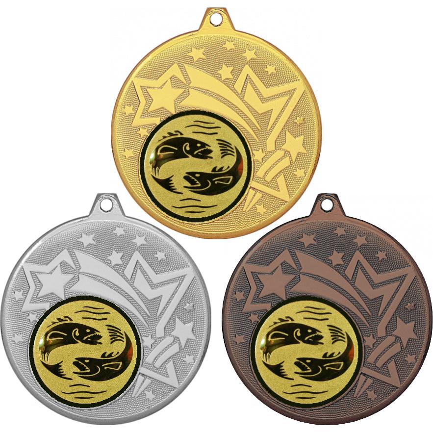 Комплект медалей №64-1274 (Рыболовство, диаметр 45 мм (Три медали плюс три жетона для вклейки) Место для вставок: обратная сторона диаметр 40 мм)