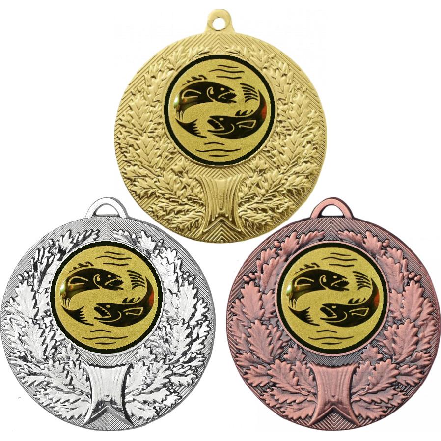 Комплект медалей №64-192 (Рыболовство, диаметр 50 мм (Три медали плюс три жетона для вклейки) Место для вставок: обратная сторона диаметр 45 мм)
