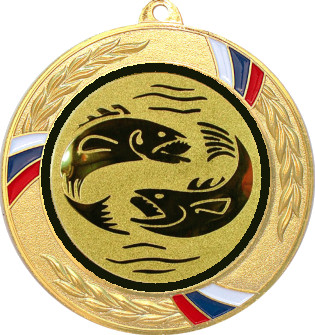 Медаль №64-1285 (Рыболовство, диаметр 70 мм (Медаль цвет золото плюс жетон для вклейки) Место для вставок: обратная сторона диаметр 60 мм)
