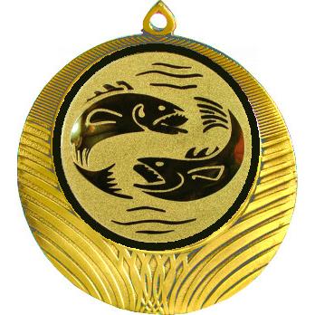 Медаль №64-1302 (Рыболовство, диаметр 56 мм (Медаль цвет золото плюс жетон для вклейки) Место для вставок: обратная сторона диаметр 50 мм)
