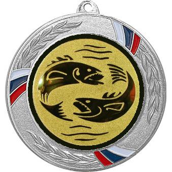 Медаль №64-1285 (Рыболовство, диаметр 70 мм (Медаль цвет серебро плюс жетон для вклейки) Место для вставок: обратная сторона диаметр 60 мм)